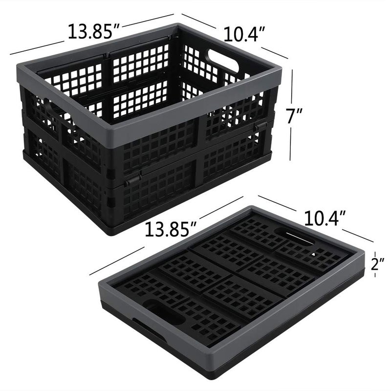 Fiazony 3-Pack 15 L Plastic Collapsible Crate, Folding Storage Baskets, Black - Image 4
